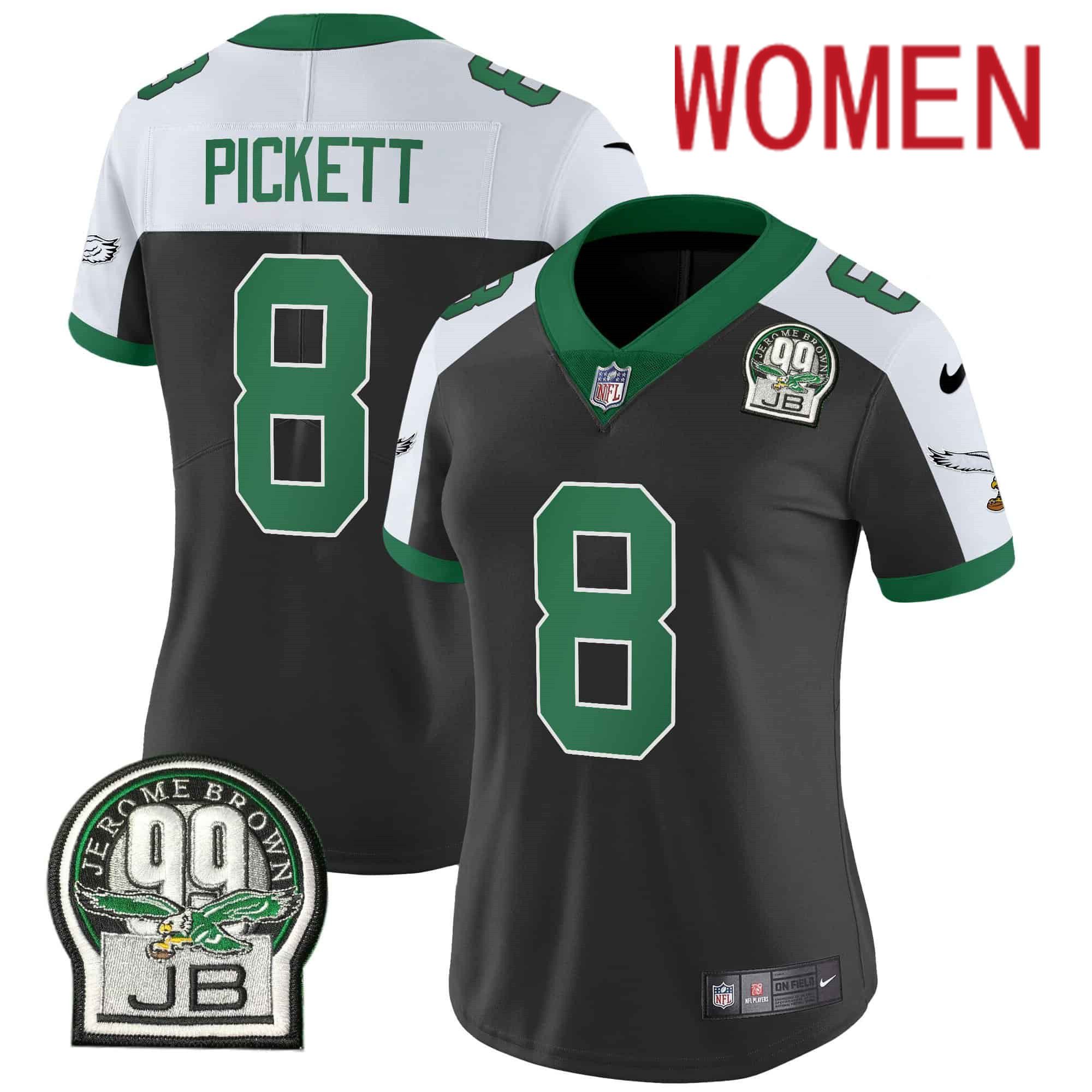 Women Philadelphia Eagles #8 Pickett Black 2024 Nike Jerome Brown Patch Alternate Limited NFL Jersey